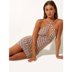 gold shoes burgundy dress Motel Rocks Darsih Maxi Dress In Daisy Flock Light Brown – She Selected main image 1